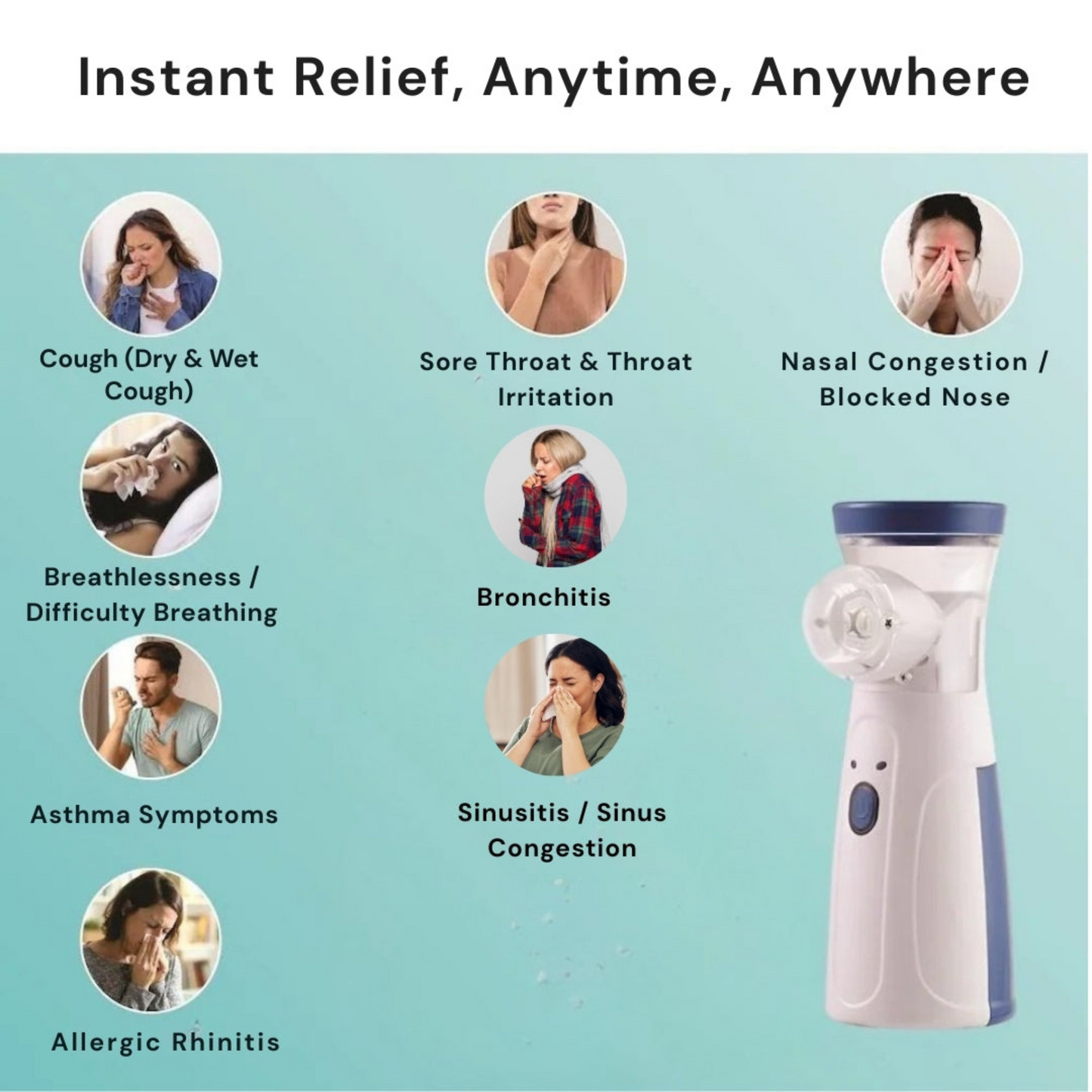 Portable Mesh Nebulizer for Quick, Silent & Effective Respiratory Relief | Rechargeable, Ultra-Quiet,Nebulizer for Adults & Kids| 1-Year Warranty
